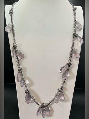 LOFT PALE PURPLE ACRYLIC BEAD LONG KNOTTED STATION NECKLACE